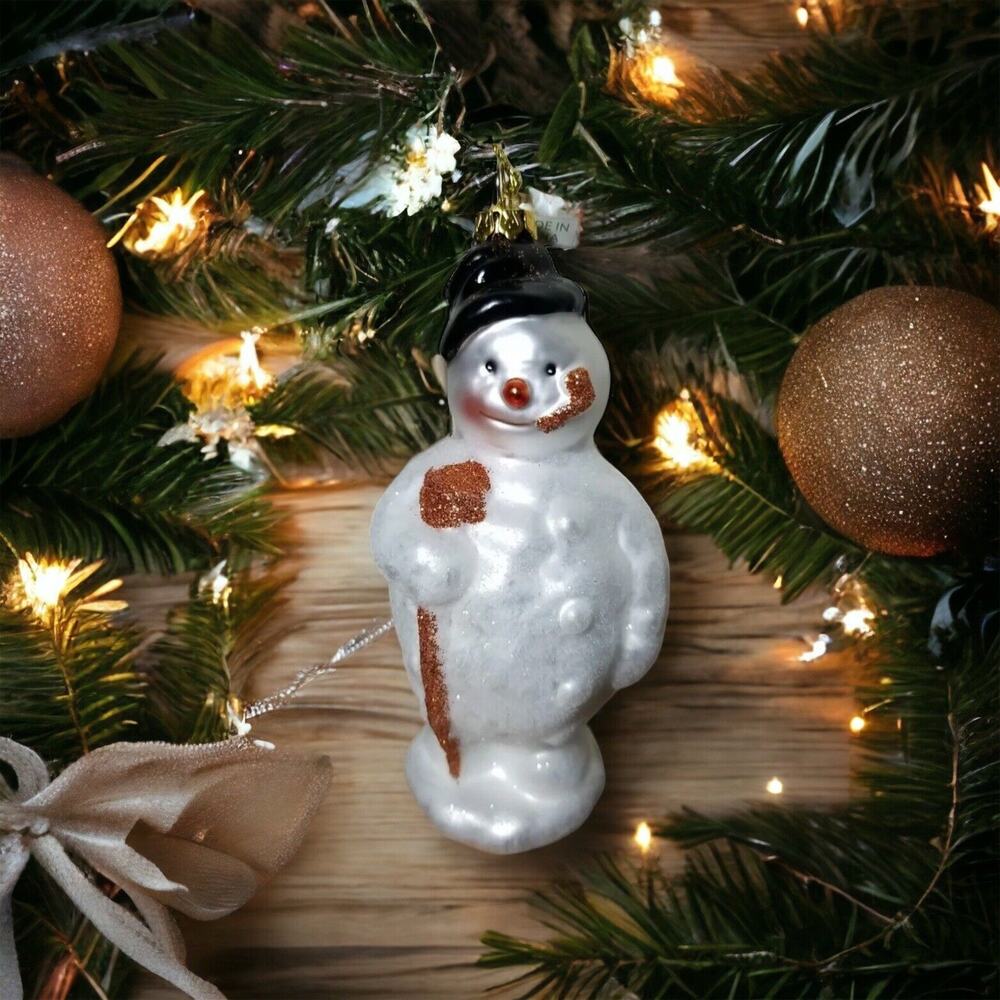 Midwest Ornament Snowman Hat, Pipe & Broom Glitter Blown Glass Christmas Holiday